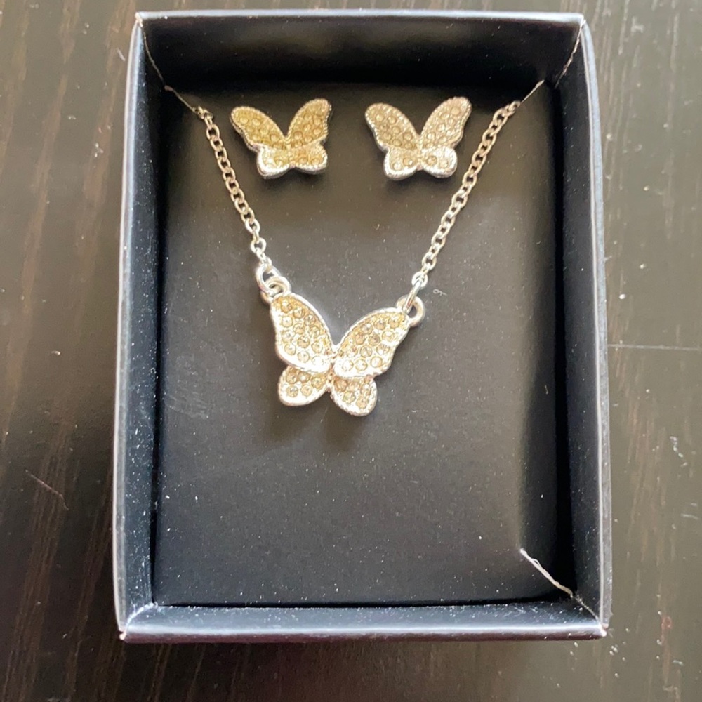 Pave butterfly necklace and earring set